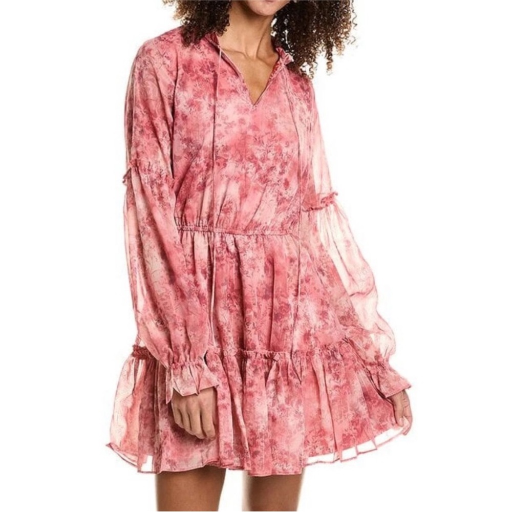 NWOT Rachel Parcell Women’s Long Sleeve Pink Ruffle Floral Mini Dress in Medium